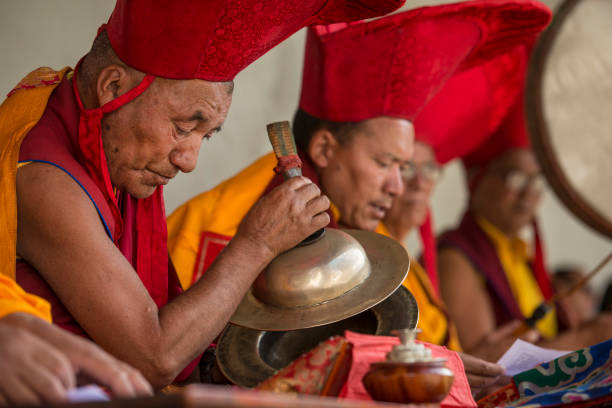 Buddhist lamas (head monks) making music during festival Phyang, India - July 15, 2015: Buddhist monks (lamas) are performing music and prayers during the festival in
lama religious occupation stock pictures, royalty-free photos & images