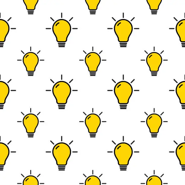 Vector illustration of Yellow Light Bulbs Seamless Pattern