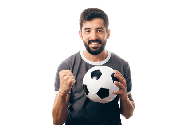 istock Fan or sport player on gray uniform celebrating on white background 925103716