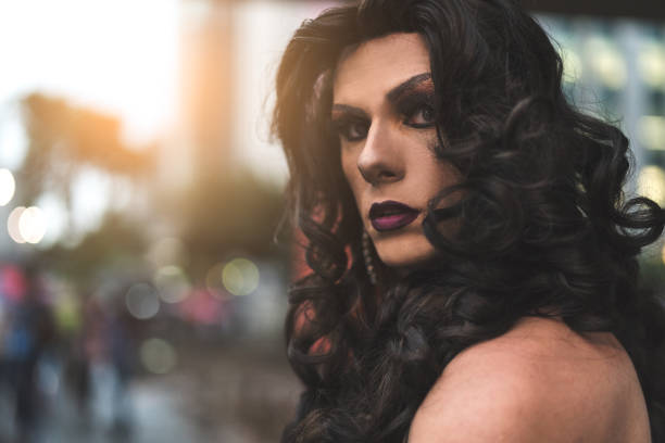 Confident Drag Queen Drag Queen gay long hair stock pictures, royalty-free photos & images