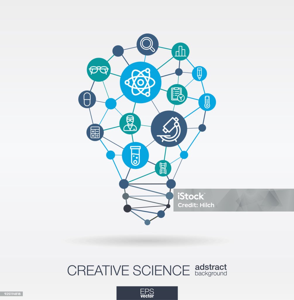 科学は、細い線のアイコンを統合されています。ディジタル ・ ニューラル ネットワークの概念。アイデアは、電球形でソリューション。 - イノベーションのロイヤリティフリーベクトルアート