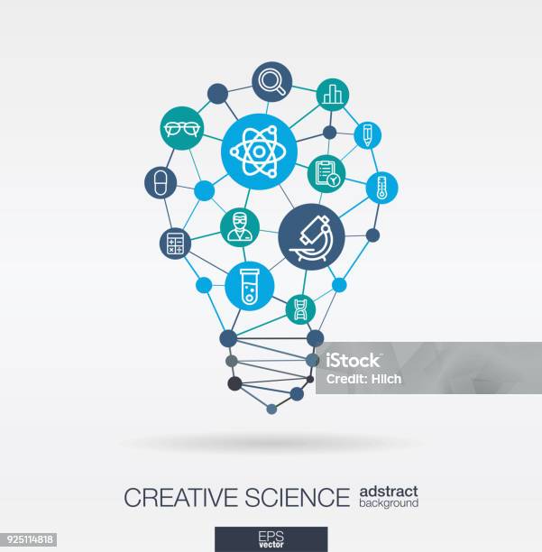 Science Integrated Thin Line Icons Digital Neural Network Concept Idea Solution In Light Bulb Shape Stock Illustration - Download Image Now