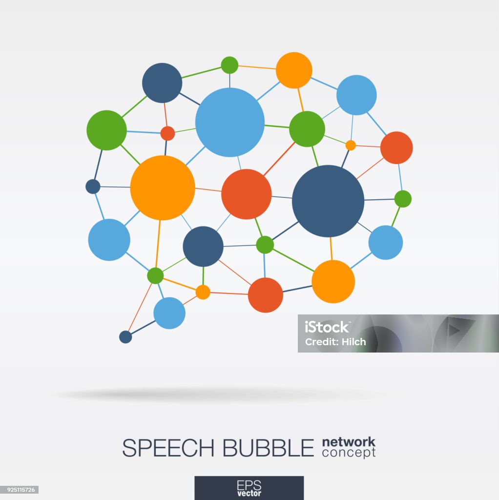 Abstract social media market background. Network, speech bubble message graphic design idea. Dialog quote balloon connected concept. Vector interaction icon Abstract social media market background. Speech bubble message graphic design idea. Digital network polygonal line and circle system. Dialog quote balloon connected concept. Vector interaction icon Connection stock vector