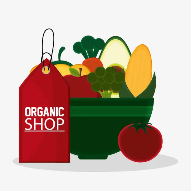 Vector illustration of price tag organic shop healthy food