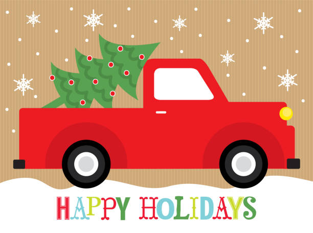 istock red truck carrying christmas tree greeting card design 925122850
