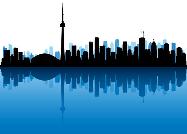 торонто (все здания являются полными и поместными) - toronto skyline cn tower night stock illustrations