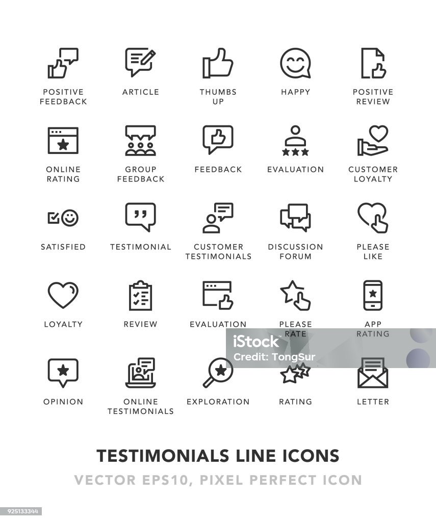 Testimonials Line Icons Testimonials Line Icons Vector EPS 10 File, Pixel Perfect Icons. Icon Symbol stock vector