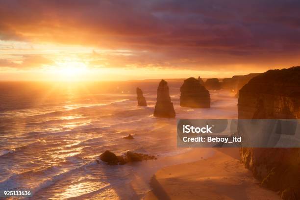 Twelve Apostles On The Great Ocean Road At Sunset Australia Stock Photo - Download Image Now