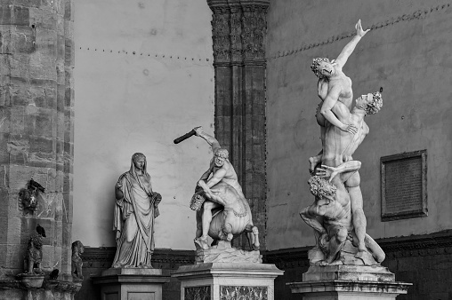 Sculpture the Rape of the Sabine Women, Hercules and the Centaur in Florence, Italy