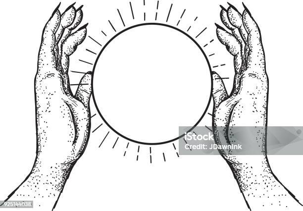 Two Hands Holding A Crystal Ball Stock Illustration - Download Image Now - Crystal Ball, Canada, Drawing - Art Product