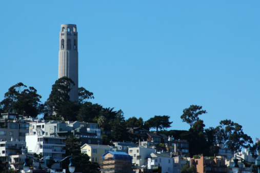 The landmark Coit Tower on Telegraph Hill in San Francisco, California. Honors firefighters who fought the fire after the 1906 earthquake.