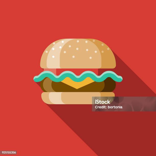 Hamburger Flat Design Usa Icon With Side Shadow Stock Illustration - Download Image Now - Burger, Icon Symbol, Hamburger