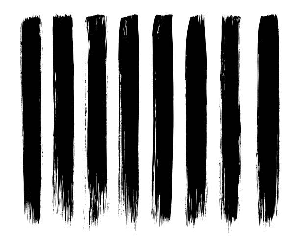 The painting ink is a brush paint. Set of black paint, ink brush, lines. vector, isolated each element splatters and brush textures stock illustrations