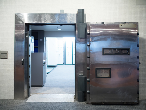 Bank safe room are made of steel structure and heavy thick wall. The way can be acess room is input code at front metal door.