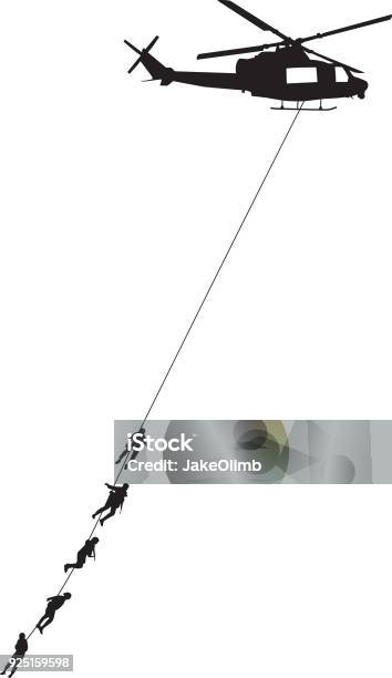 Helicopter Carrying Soldiers Silhouette Stock Illustration - Download Image Now - Helicopter, Hanging, Men