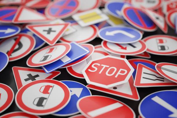 istock Background of many road signs. 3D rendered illustration. 925159980