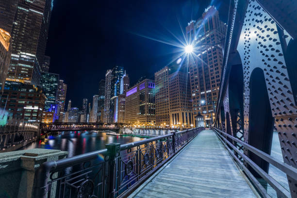 istock Chicago downtown  illuminated view by the river 925160202