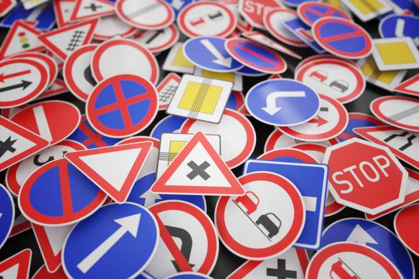 istock Background of many road signs. 3D rendered illustration. 925160268