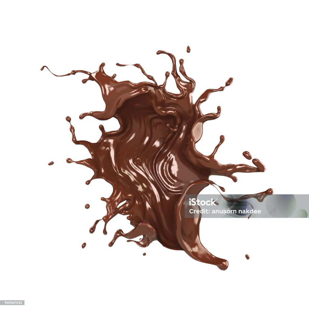 Chocolate splash isolated on white background Chocolate splash isolated on white background, liquid or paint splash, hot chocolate splash Include clipping path. 3d illustration. Chocolate Stock Photo