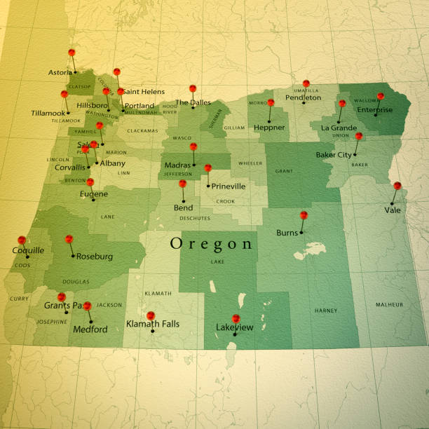 oregon map square cities straight pin vintage - corvallis foto e immagini stock