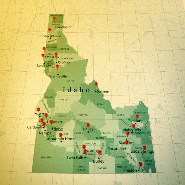 istock Idaho Map Square Cities Straight Pin Vintage 925168084