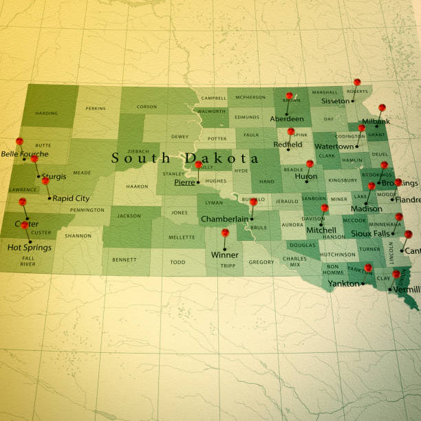 istock South Dakota Map Square Cities Straight Pin Vintage 925170252