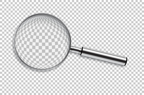 Vector realistic metal magnifier isolated on transparent background. Vector realistic metal magnifier isolated on transparent background. loupe stock illustrations