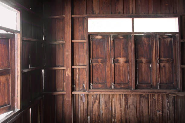 old wood room interior and window background