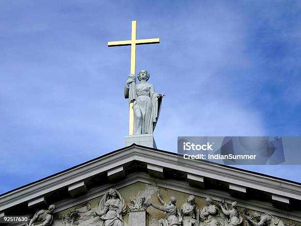 Statue With Golden Cross Stock Photo - Download Image Now - Apostle - Worshipper, Architectural Column, Architecture