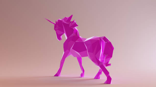 istock Pink Unicorn made out of triangles 925179748