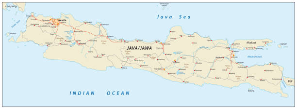 Vector road map of the Indonesian island java Road vector map of the Indonesian island java java stock illustrations