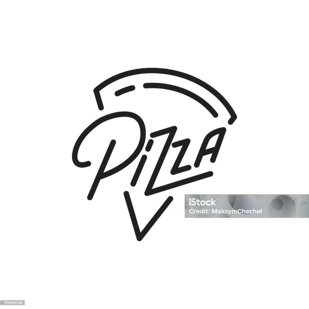 Pizza. Illustration de pizza de lettrage. Emblème de badge étiquette pizza - clipart vectoriel de Pizza libre de droits