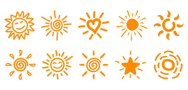 Collection of drawn sun icons, set 2 Collection of drawn sun icons, set 2 sun drawings stock illustrations
