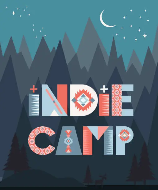 Vector illustration of Indie camp invitation poster in tribal style