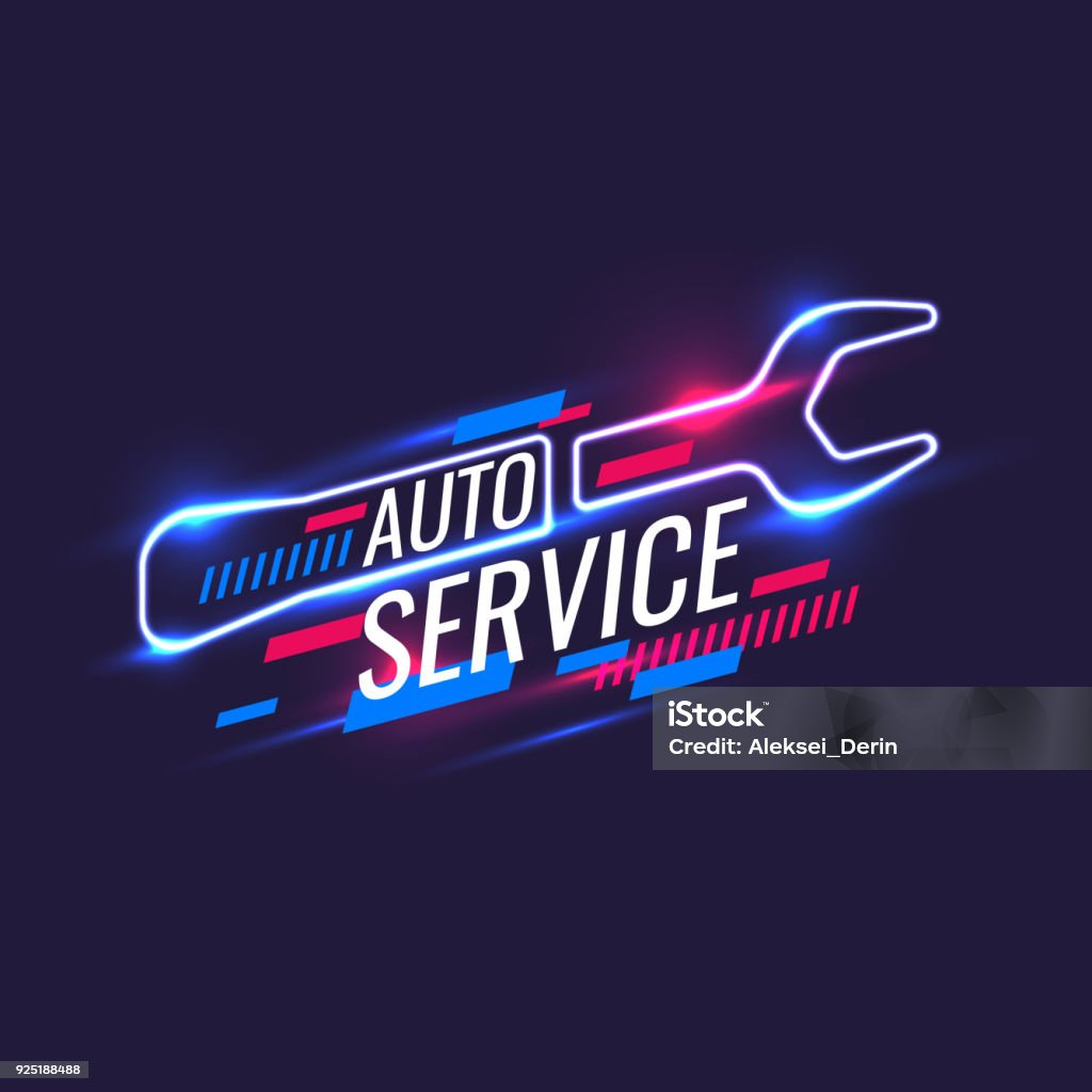 Neon style, auto service poster. Vector illustration Neon style, auto service poster. Vector illustration and template. Car stock vector