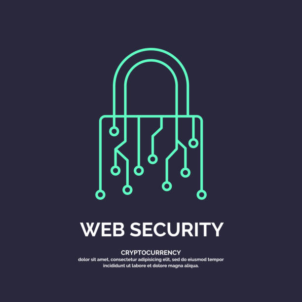 ilustrações de stock, clip art, desenhos animados e ícones de web security for cryptocurrency. global digital technologies - key locking lock symbol