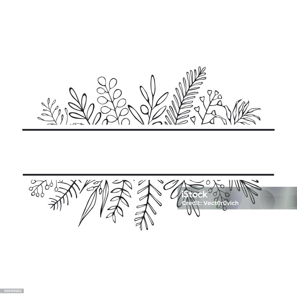 marco ramas florales mano granja dibujados estilo ramas contorneadas - arte vectorial de Borde libre de derechos