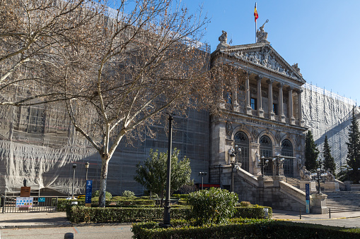 Madrid, Spain - January 21, 2018: National Archaeological Museum and National Library in City of Madrid, Spain