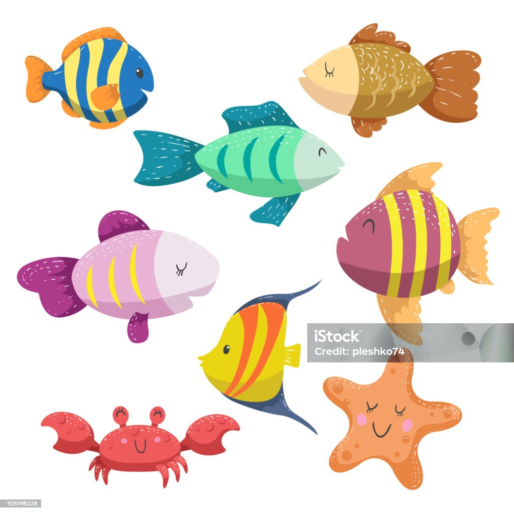 Ilustración de Conjunto De Dibujos Animados De Animales Marinos Diseño De Moda Mar Y Océano Flora Y Fauna Aislados Ilustración De Vector Diferentes Tipos De Peces Estrellas De Mar Y Cangrejo Divertida Ilustración de Conjunto De Dibujos Animados De Animales Marinos Diseño De Moda Mar Y Océano Flora Y Fauna Aislados Ilustración De Vector Diferentes Tipos De Peces Estrellas De Mar Y Cangrejo Divertida