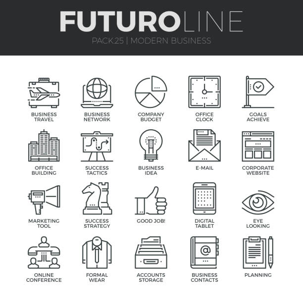 zestaw nowoczesnych ikon linii futuro - the way forward audio stock illustrations