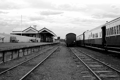 The view of the Midland Main Line, major railway line in England from London to Nottingham and Sheffield in the Midlands, near Milford village in Derbyshire, England.