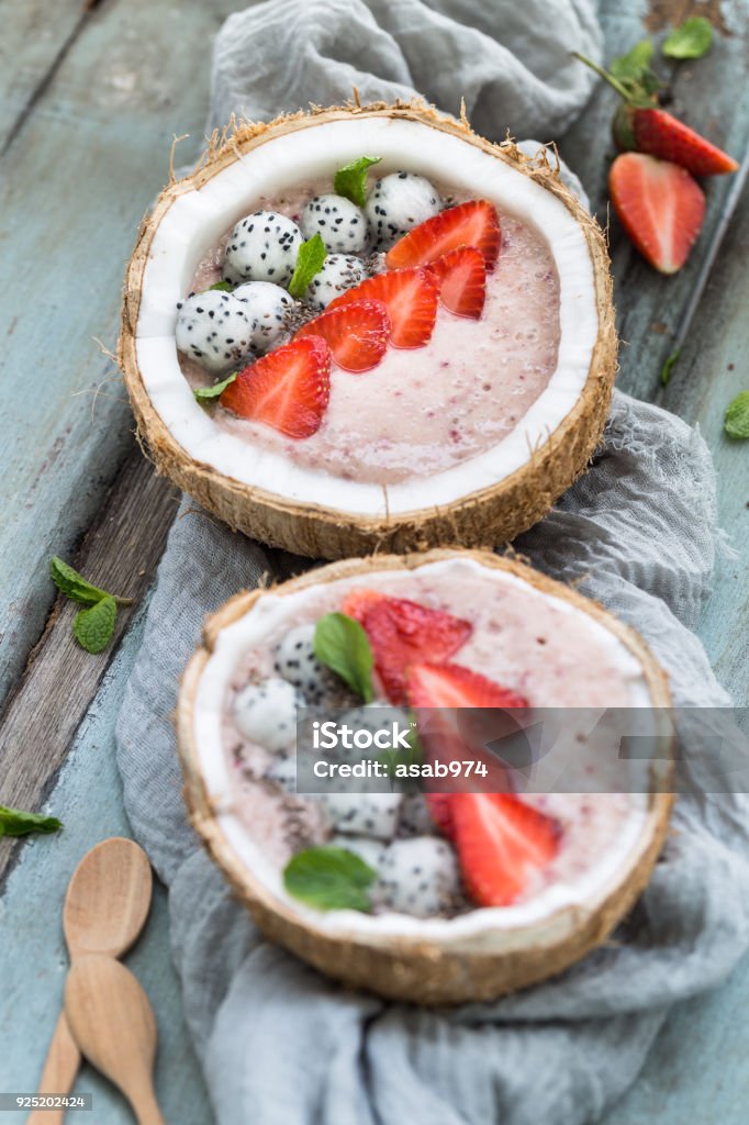 Smoothie Strawberry Bowls and Dragon Fruit Strawberry Bowls and Dragon Fruit Smoothie Banana Stock Photo