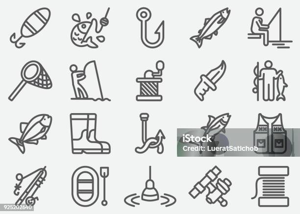 Fishing Line Icons Stock Illustration - Download Image Now - Icon Symbol, Fishing, Fishing Hook