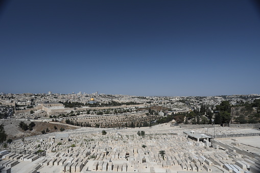 Jerusalem old city olive mount panoramic aerial view