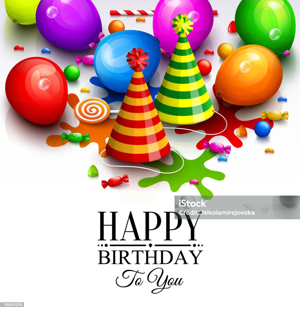 Thiệp Chúc Mừng Sinh Nhật Bóng Bay Nhiều Màu Mũ Bắn Sơn Kẹo Kẹo ...