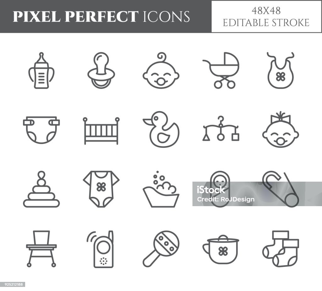 Baby Thema Pixel perfekt 48 X 48-Symbole. - Lizenzfrei Icon Vektorgrafik