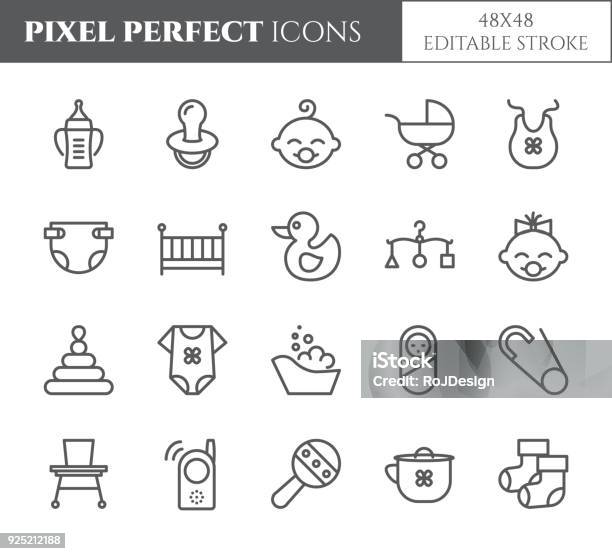Baby Thema Pixel Perfekt 48 X 48symbole Stock Vektor Art und mehr Bilder von Icon - Icon, Baby, Windel
