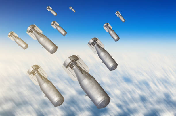Aerial bombs on a stand on the asphalt