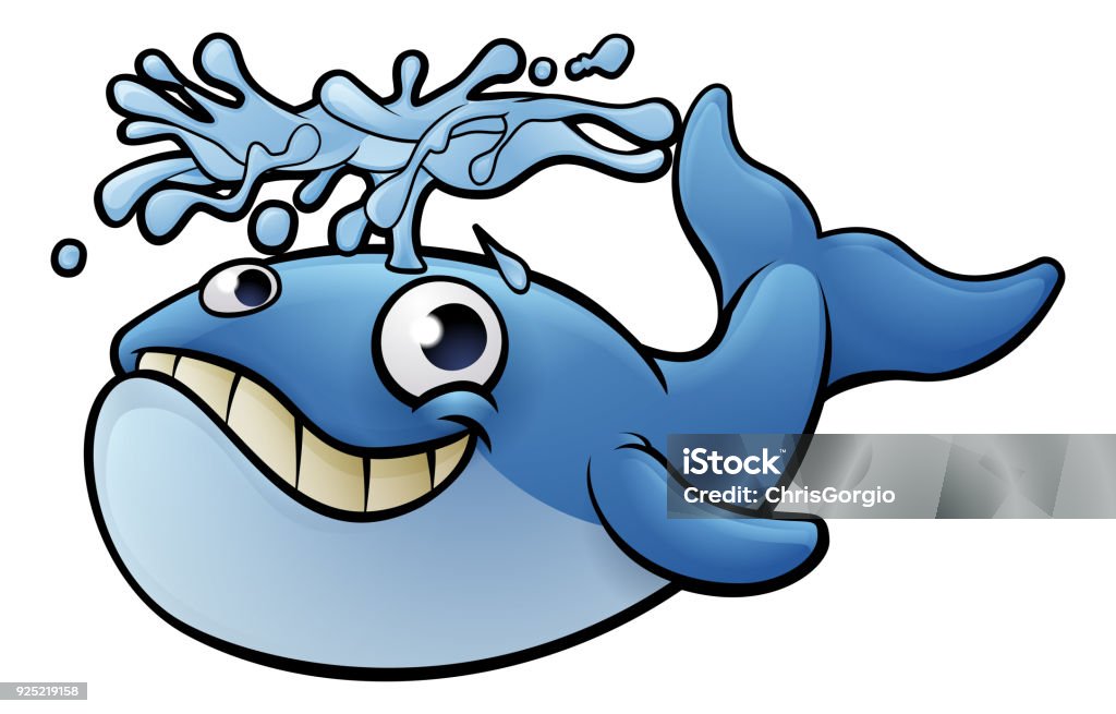 Cartoon Whale An illustration of a whale cartoon character squirting water from its blow hole Blue Whale stock vector