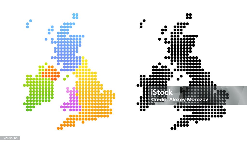 Map of United Kingdom and Ireland in black and color Map of United Kingdom and Ireland, Vector Colorful and Black Illustrations in creative style. Map stock vector